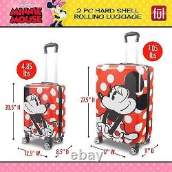FUL Disney Minnie Mouse 2 Piece Rolling Luggage Set, Hardshell Suitcases