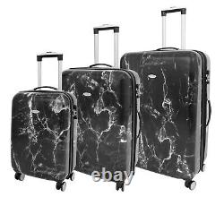 Four Wheels Hard Shell Marble Print Suitcase TSA Lock Travel Luggage
