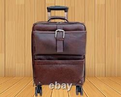 Genuine Leather Trolley Duffel Bag Set, Airport Cabin Bag Weekender Luggage Bag