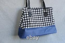 Gingham & Blue Leather Rolling Weekend Luggage withCarry On Bag Set