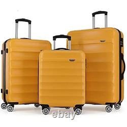 GinzaTravel Anti-scratch ABS Yellow Luggage 3 Piece Sets Lightweight Spinner Sui