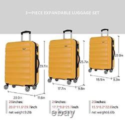 GinzaTravel Anti-scratch ABS Yellow Luggage 3 Piece Sets Lightweight Spinner Sui