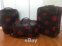Hartmann Luxe Cranberry Polka Dot 3 Piece Set Rolling Luggage Bag Tote Leather