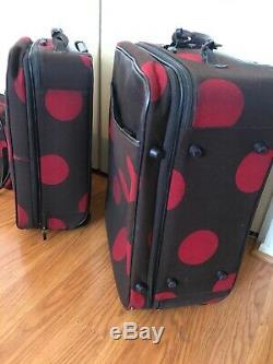 Hartmann Luxe Cranberry Polka Dot 3 Piece Set Rolling Luggage Bag Tote Leather