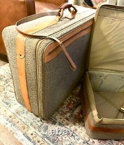 Hartmann Tweed and Brown Leather Belt Strap Luggage Set Of 2 30x21 25x19