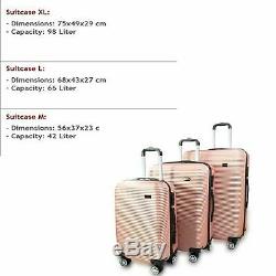 Hartschalen Koffer Set 3tlg für Urlaub, Zahlenschloss 3tlg Pin Rosa SET