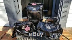 Kathy Van Zeeland 3 PC Set Black Croco PVC Expandable Spinner Luggage Suitcases