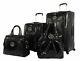 Kathy Van Zeeland Black 4pc Croco Luggage Set Pvc Expandable Spinner Suitcase