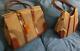 Ll Bean Vintage Traveler Tweed & Leather Carpet & Tote Bag Set Double Handles