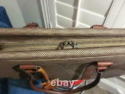 LL BEAN VINTAGE TRAVELER Tweed & Leather Carpet & Tote Bag Set Double Handles