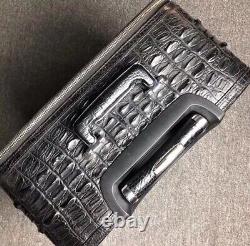 Leather Luggage Bag Genuine Crocodile Skin Travel Suitecase 15 inch Black