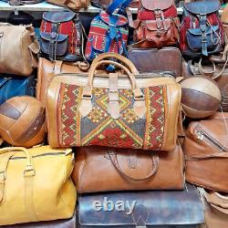 Leather and Vintage, leather duffle, kilim bag, Kilim Travel Duffle, weekender