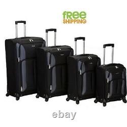 Lightweight Luggage Set 4 Piece Spinner Upright Carry On Case Quad Rolling Black