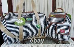 Lily Bloom Tara Overnight Duffel Travel Bag Riley Backpack Navy Stripe Set NWT