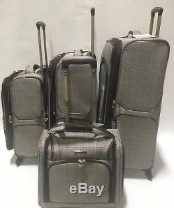 London Fog Devonshire 4pc Light Luggage Set Expandable Brown Menswear Plaid New