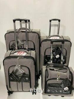 London Fog Manchester 4pc Light Luggage Set Exp Black White Herringbone New