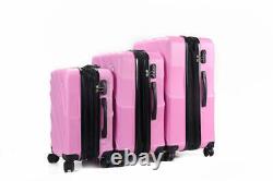Luggage 3 Piece Set 360 Dual Spinning Spinner Hardshell Pink Lock 20 24 28