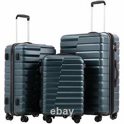 Luggage Expandable Suitcase PC + ABS TSA Lock 3 Piece 3 piece set Teal blue