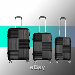 Luggage Sets Trolley ABS Spinner Hard Shell Suitcase 20 24 28 + Lock Black