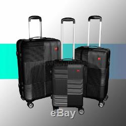 Luggage Sets Trolley ABS Spinner Hard Shell Suitcase 20 24 28 + Lock Black