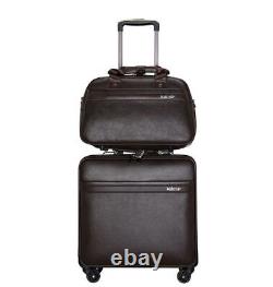 Men's Business Travel Rolling Luggage Set Leather Spinner Suitcase Trolley Bags