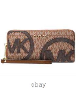 Michael Kors Eva Luggage Brown Large Two-Tone Graphic Logo Tote Bag + Wallet SET