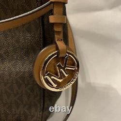 Michael Kors Jet Set Travel Brown Luggage PVC MK Logo Large Messenger Bag