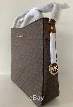 Michael Kors Jet Set Travel Brown Luggage PVC MK Logo Large Messenger Bag