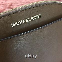 Michael Kors Jet Set Travel Dome Saffiano Leather Crossbody Bag Brown Luggage