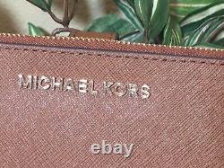 Michael Kors Jet Set Travel Double Zip Wallet Phone Case Wristlet Brown Leather