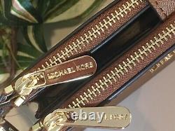 Michael Kors Jet Set Travel Double Zip Wallet Phone Case Wristlet Brown Leather