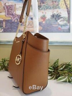 Michael Kors Jet Set Travel Large Chain Shoulder Tote Luggage Brown Leather $378