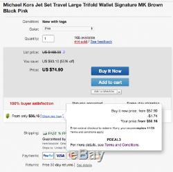 Michael Kors Jet Set Travel Large Trifold Wallet Signature MK Brown Black Pink