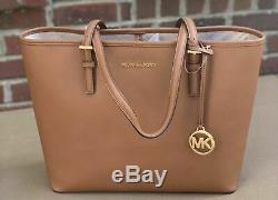 Michael Kors Jet Set Travel MD Carryall Tote Bag Saffiano Leather Brown Luggage