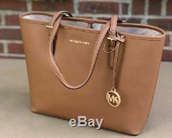 Michael Kors Jet Set Travel MD Carryall Tote Bag Saffiano Leather Brown Luggage