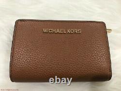 Michael Kors Jet Set Travel Medium Leather Bifold Zip Coin Wallet Luggage $188