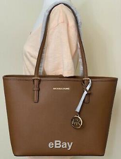 Michael Kors Jet Set Travel Medium Saffiano Leather Carryall Tote in Luggage
