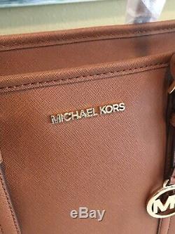 Michael Kors Jet Set Travel Small Zip Shoulder Tote Bag Luggage Brown Leather