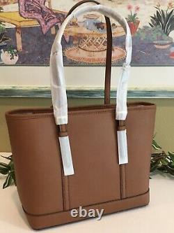 Michael Kors Jet Set Travel Small Zip Shoulder Tote Bag Luggage Brown Leather