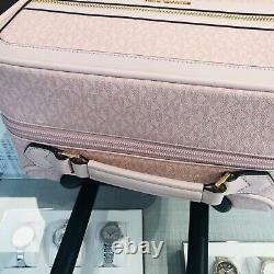 Michael Kors Logo Rolling Travel Trolley Suitcase Carry On Bag- Dk Powder Blush