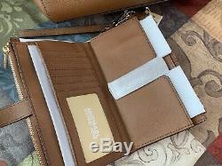 Michael Kors Signature Jet Set Large Bag Shoulder Tote + Wallet Luggage Brown