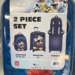 NEW 2pc LUGGAGE SET ful x Disney Mickey 21 Carry-On Spinner Stackable Backpack