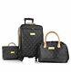 New Black 3-piece Quilted Vinyl Luggage Spinner Suitcase Handbag Set