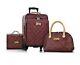 New Brown 3-piece Quilted Vinyl Luggage Spinner Suitcase Handbag Set