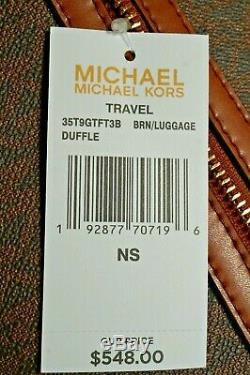 NWT MICHAEL KORS JET SET TRAVEL Duffel Bag In BROWN/LUGGAGE MK Sig PVC/Leather