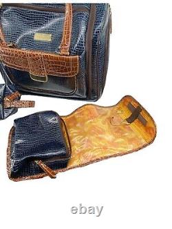 NWT Samantha Brown Croco Embossed 16 Rolling Carry-on Underseater Navy Bag Set