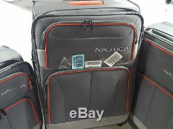 Nautica 3 Piece Spinner Luggage Set, Charcoal Grey/orange