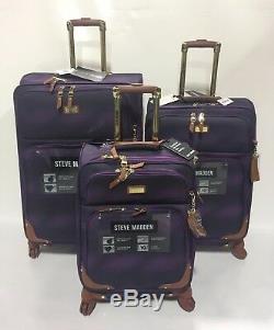 New 3pc Steve Madden Spinner Shadow Collection Luggage Set $840 Purple