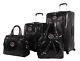 New 4pc Kathy Van Zeeland Croco Collection Luggage Set Black Spinner Wheels