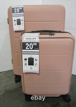 New Coolife 2 Piece Hard Suitcase Luggage Set TSA Lock Sakura Pink A384 $189